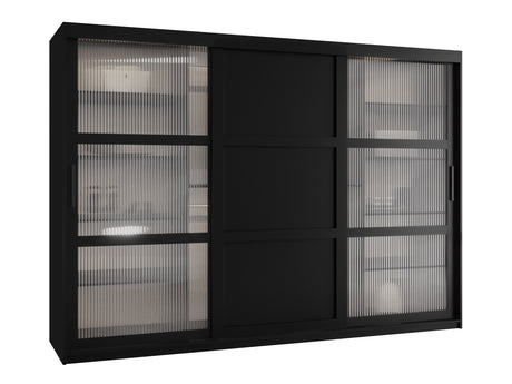 Gardróbszekrény Szafa FLUTES 3, Szín: Fekete, Fiókok: Nem, Szélesség: 250 cm, Led világítás: Nem