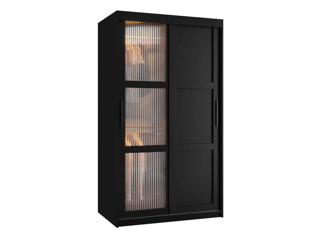 Gardróbszekrény Szafa FLUTES 3, Szín: Fekete, Fiókok: Igen, Szélesség: 100 cm, Led világítás: Igen