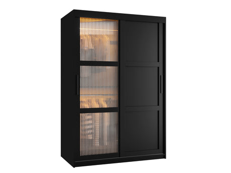 Gardróbszekrény Szafa FLUTES 3, Szín: Fekete, Fiókok: Igen, Szélesség: 120 cm, Led világítás: Igen