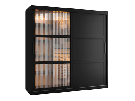 Gardróbszekrény Szafa FLUTES 3, Szín: Fekete, Fiókok: Igen, Szélesség: 180 cm, Led világítás: Igen