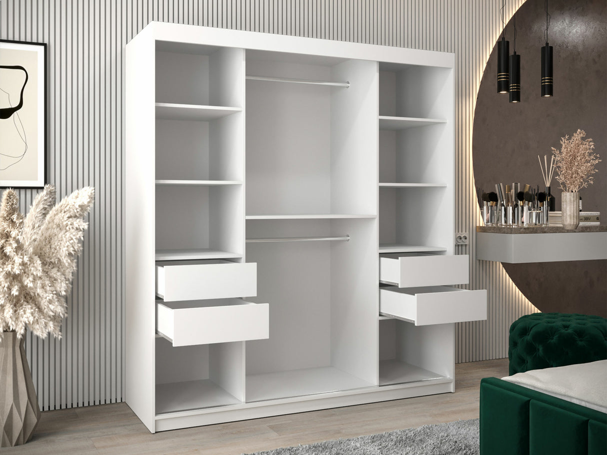 Gardróbszekrény Szafa FLUTES 3, Szín: Fekete, Fiókok: Igen, Szélesség: 180 cm, Led világítás: Igen