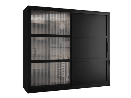 Gardróbszekrény Szafa FLUTES 3, Szín: Fekete, Fiókok: Igen, Szélesség: 200 cm, Led világítás: Nem