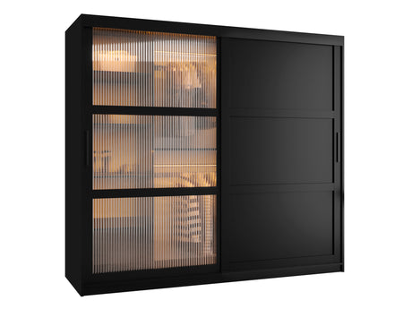 Gardróbszekrény Szafa FLUTES 3, Szín: Fekete, Fiókok: Igen, Szélesség: 200 cm, Led világítás: Igen