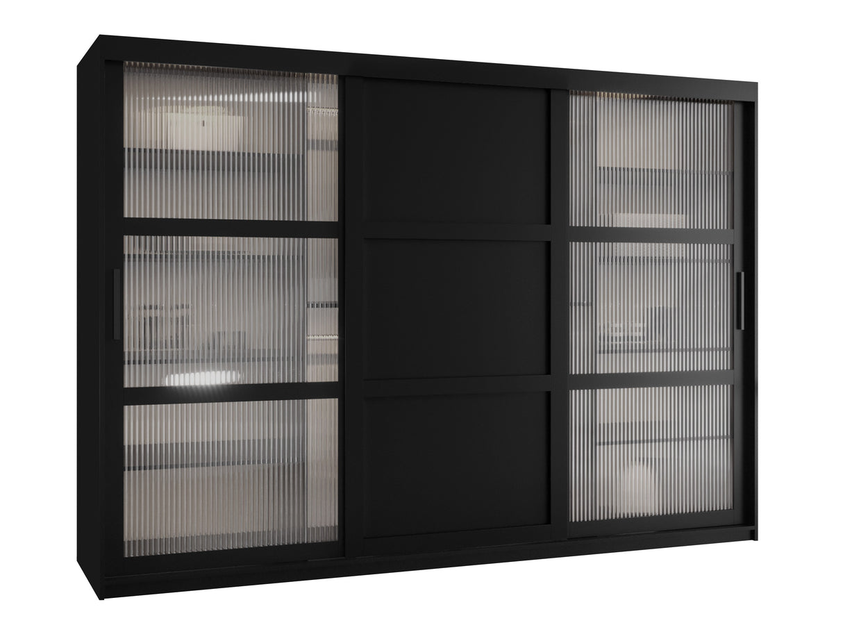Gardróbszekrény Szafa FLUTES 3, Szín: Fekete, Fiókok: Igen, Szélesség: 250 cm, Led világítás: Nem