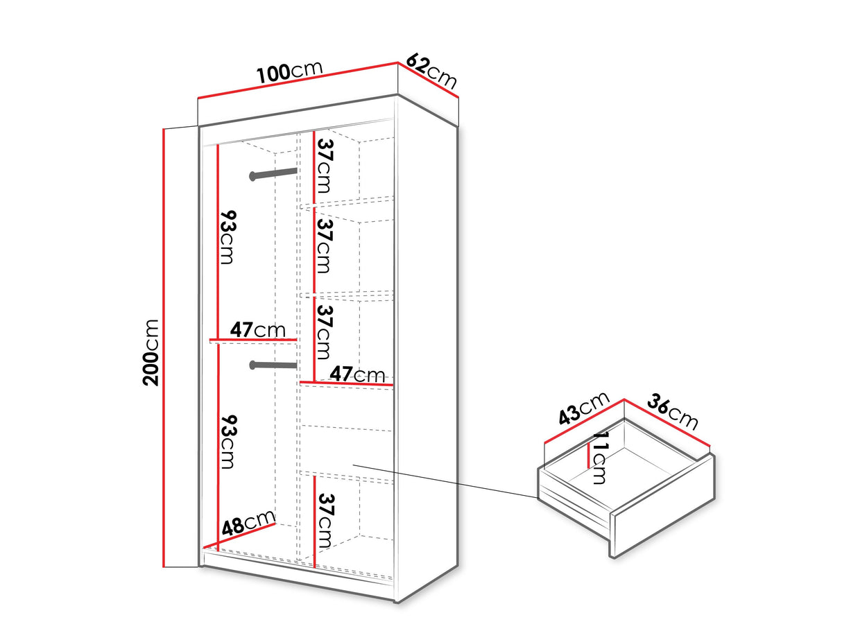 Gardróbszekrény Szafa SPOTI, Szín: Sonoma tölgy, Fiókok: Igen, Szélesség: 100 cm