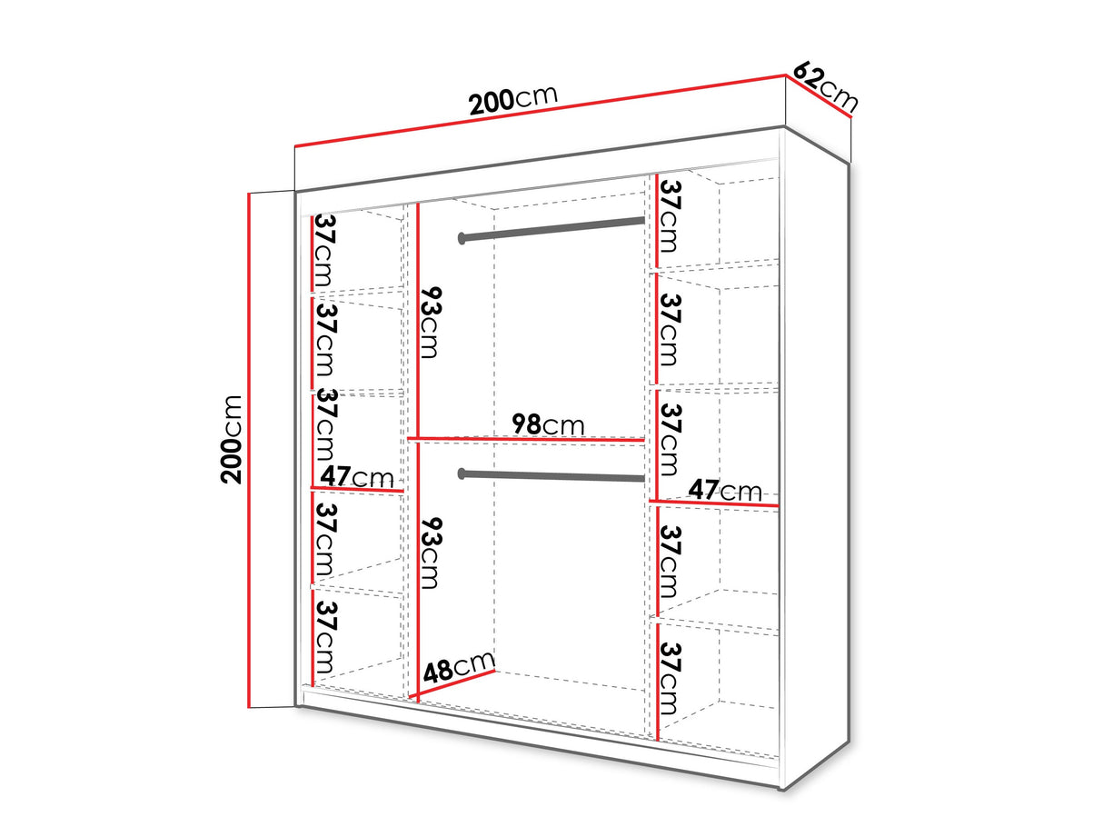 Gardróbszekrény Szafa SPOTI, Szín: Sonoma tölgy, Fiókok: Nem, Szélesség: 200 cm