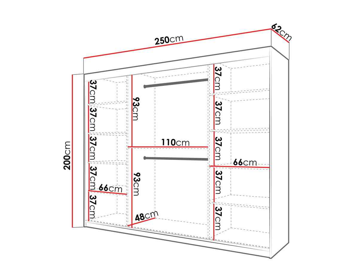 Gardróbszekrény Szafa SPOTI, Szín: Sonoma tölgy, Fiókok: Nem, Szélesség: 250 cm