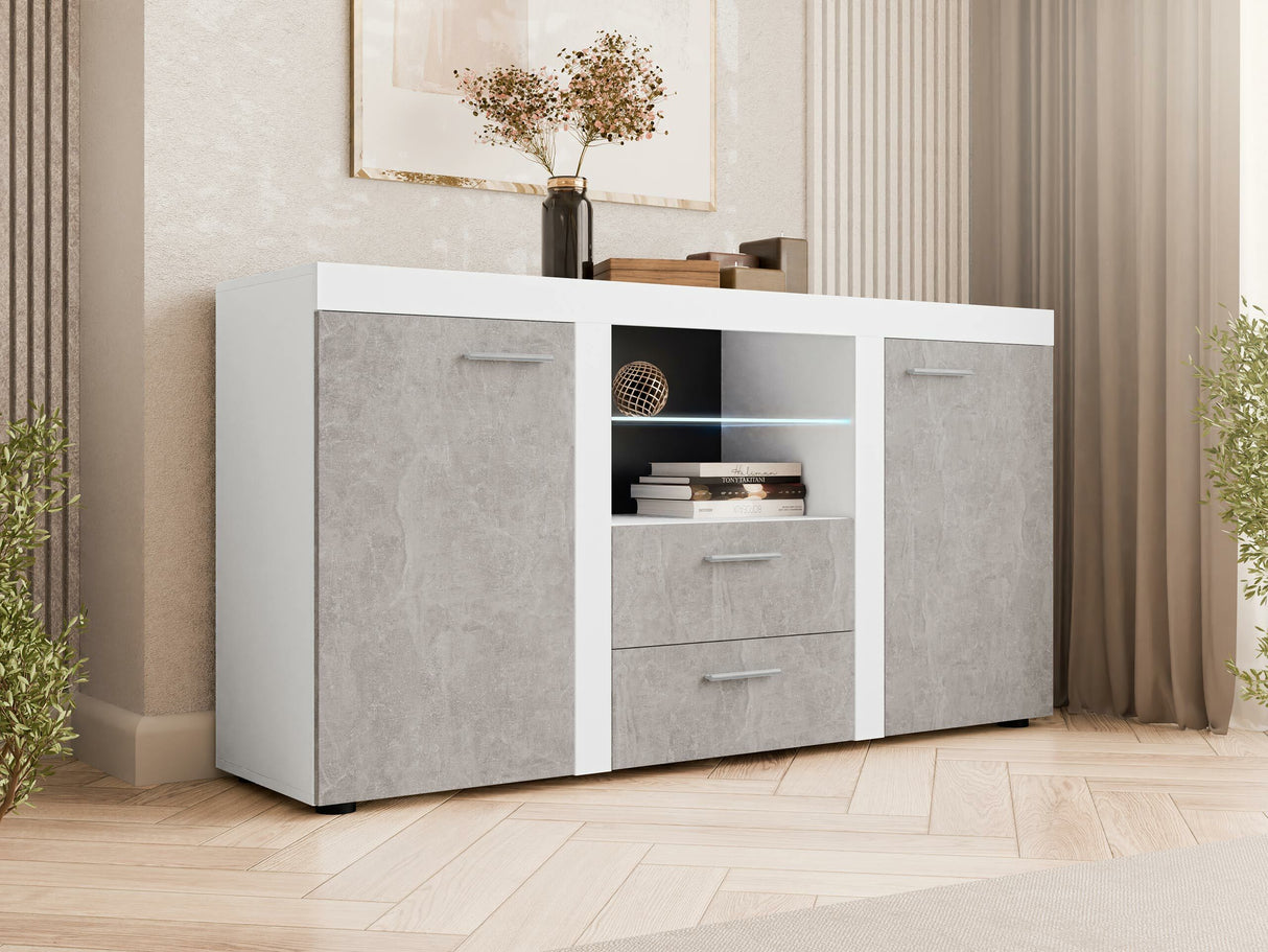 Komód Rumba (Rodos), Led világítás: Igen, Szín: Fehér + Beton 4271823