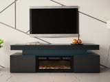 TV-állvány Szafka RTV EF 2D GLOSSA + LED + kominek (Lestirola) , Szín: Fekete + Fényes fekete 4273679