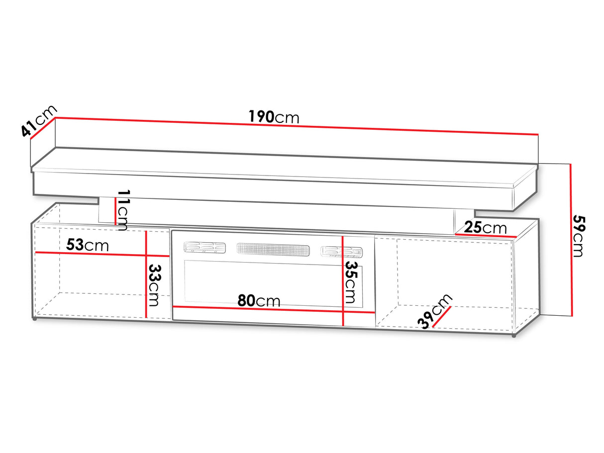 TV-állvány Szafka RTV EF 2D GLOSSA + LED + kominek (Lestirola) , Szín: Fekete + Fényes fekete 4273690