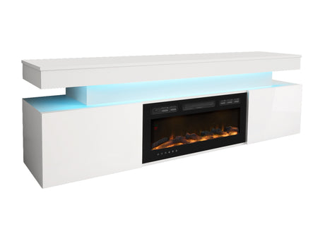 TV-állvány Szafka RTV EF 2D GLOSSA + LED + kominek (Lestirola) , Szín: Fehér + Fényes fehér 4273692