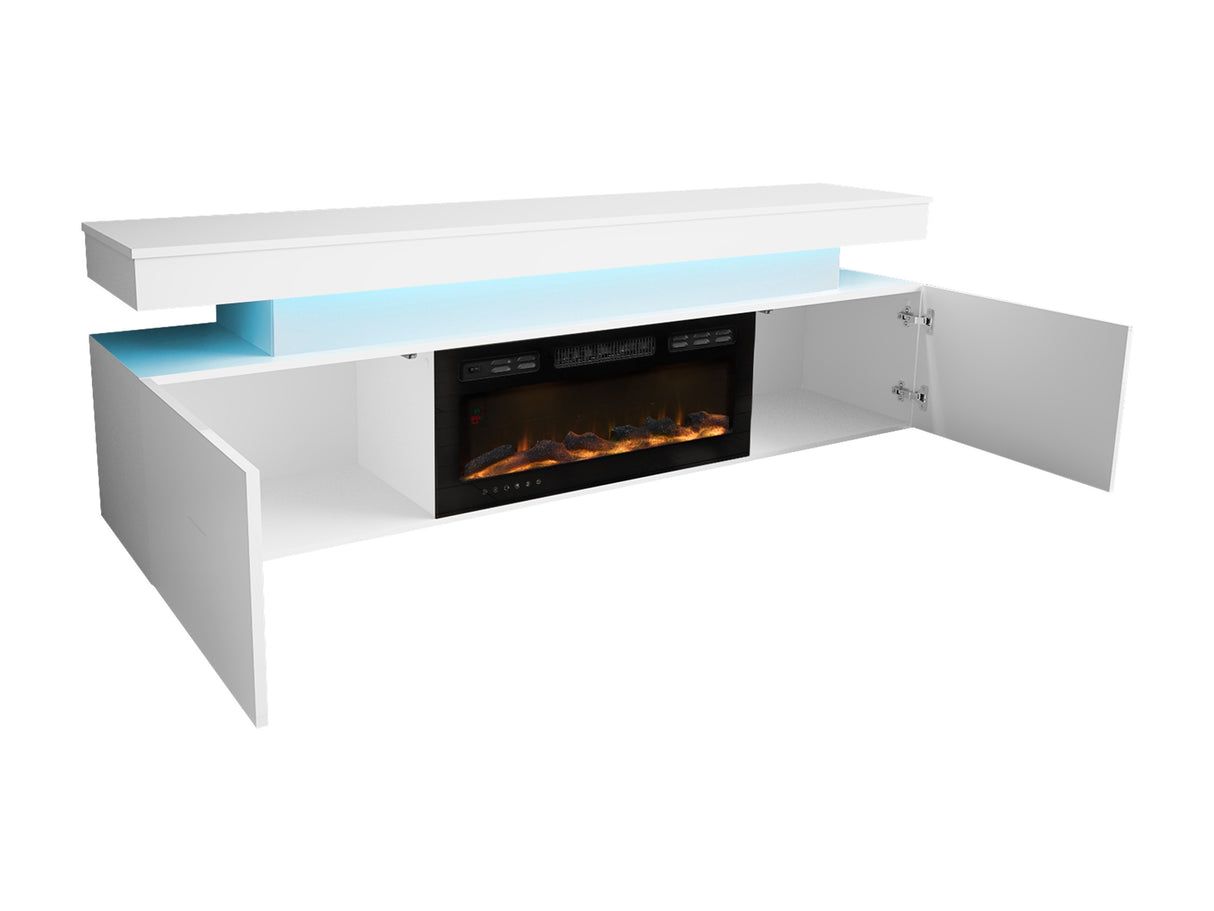 TV-állvány Szafka RTV EF 2D GLOSSA + LED + kominek (Lestirola) , Szín: Fekete + Fényes fekete 4273701