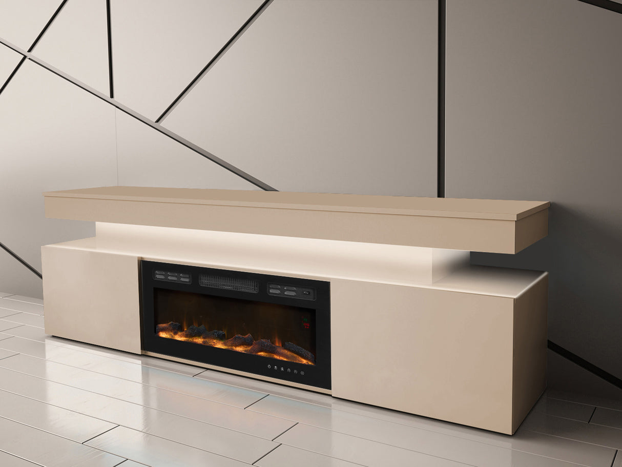 TV-állvány Szafka RTV EF 2D GLOSSA + LED + kominek (Lestirola), Szín: Világosbarna 4273704