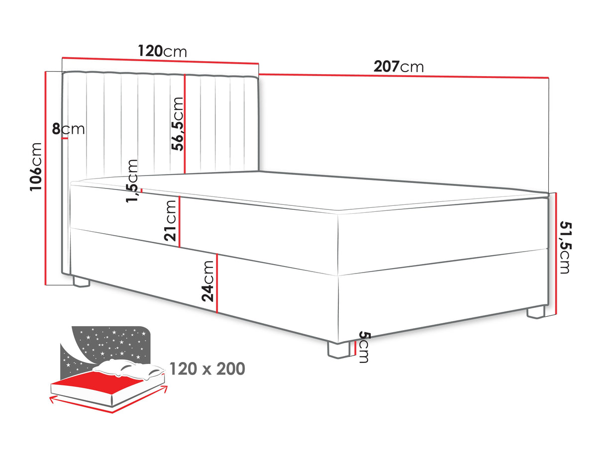 Kontinentális ágy Łóżko kontynentalne VIKI + topper M, Szín: Manila 09, Alvó felület mérete: 120 x 200 cm 4277205