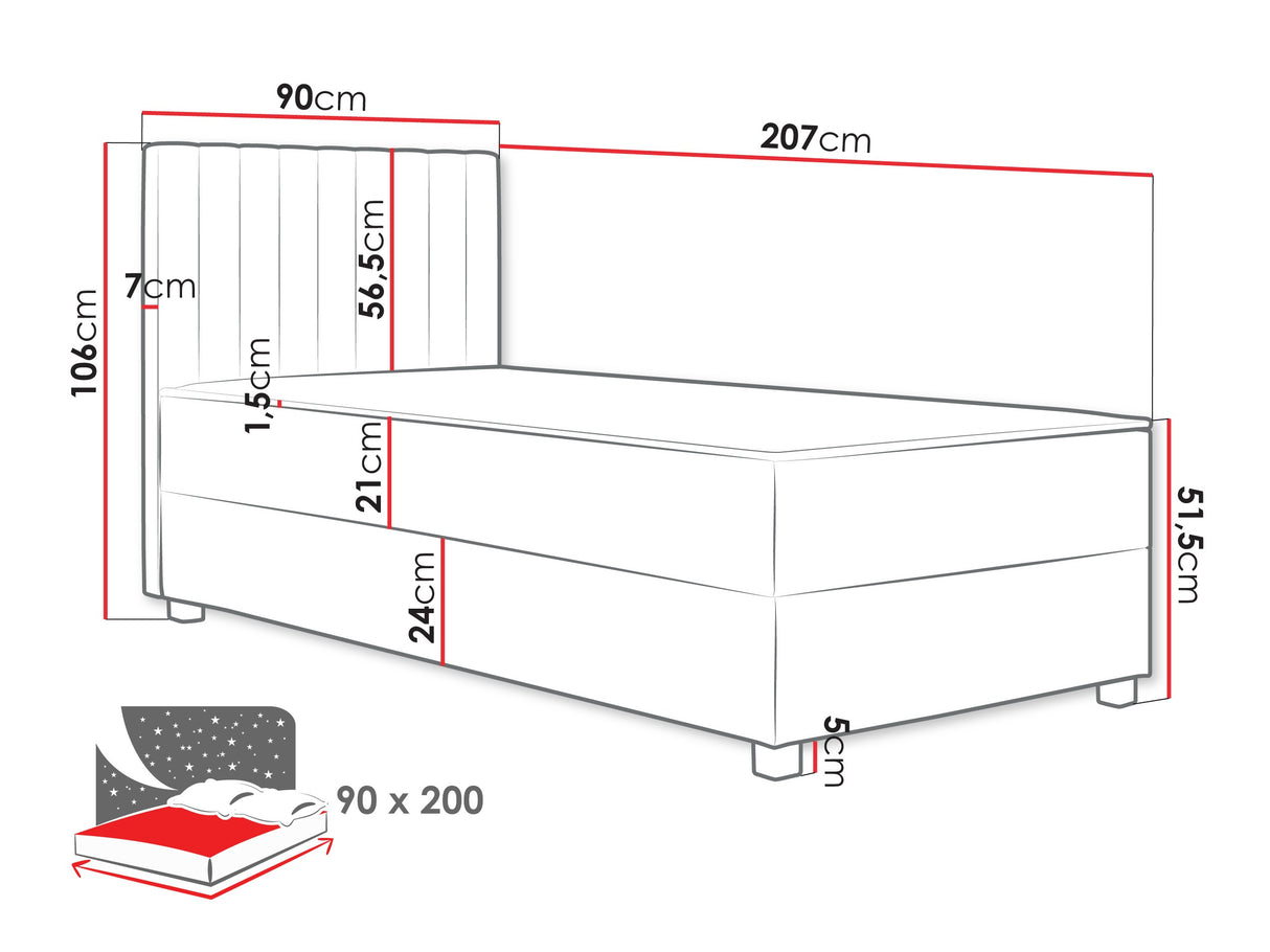 Kontinentális ágy Łóżko kontynentalne VIKI + topper M, Szín: Manila 16, Alvó felület mérete: 90 x 200 cm 4277209