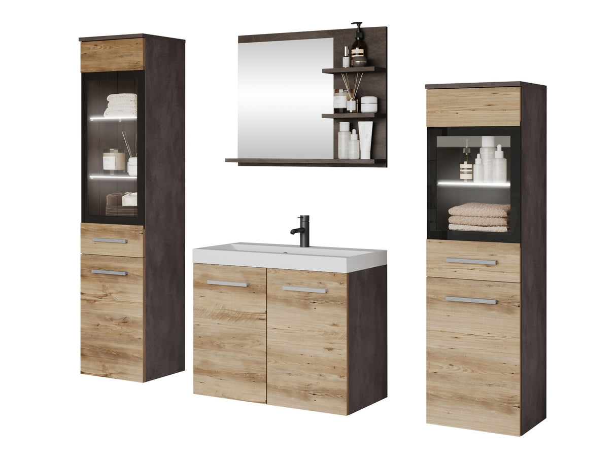 Fürdőszoba garnitúra MADRIT I, Szín: Matera szürke + Gesztenye, Led világítás: Igen fehér