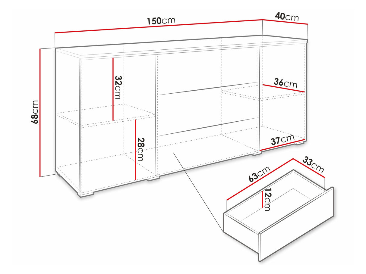 Komód VERA 150, Szín: Fehér + Fényes fehér, Led világítás: Igen RGB 4284002