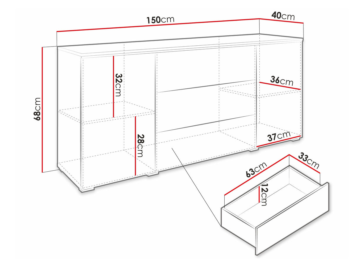 Komód VERA 150, Szín: Beton + Fényes fehér, Led világítás: Igen fehér 4284006