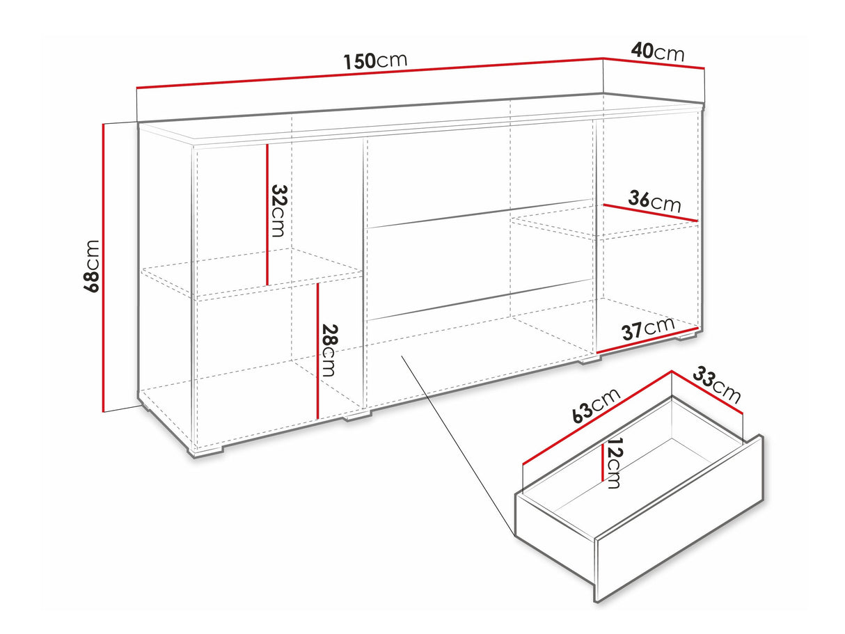 Komód VERA 150 (Sawoti), Szín: Matera szürke + Gesztenye, Led világítás: Nem