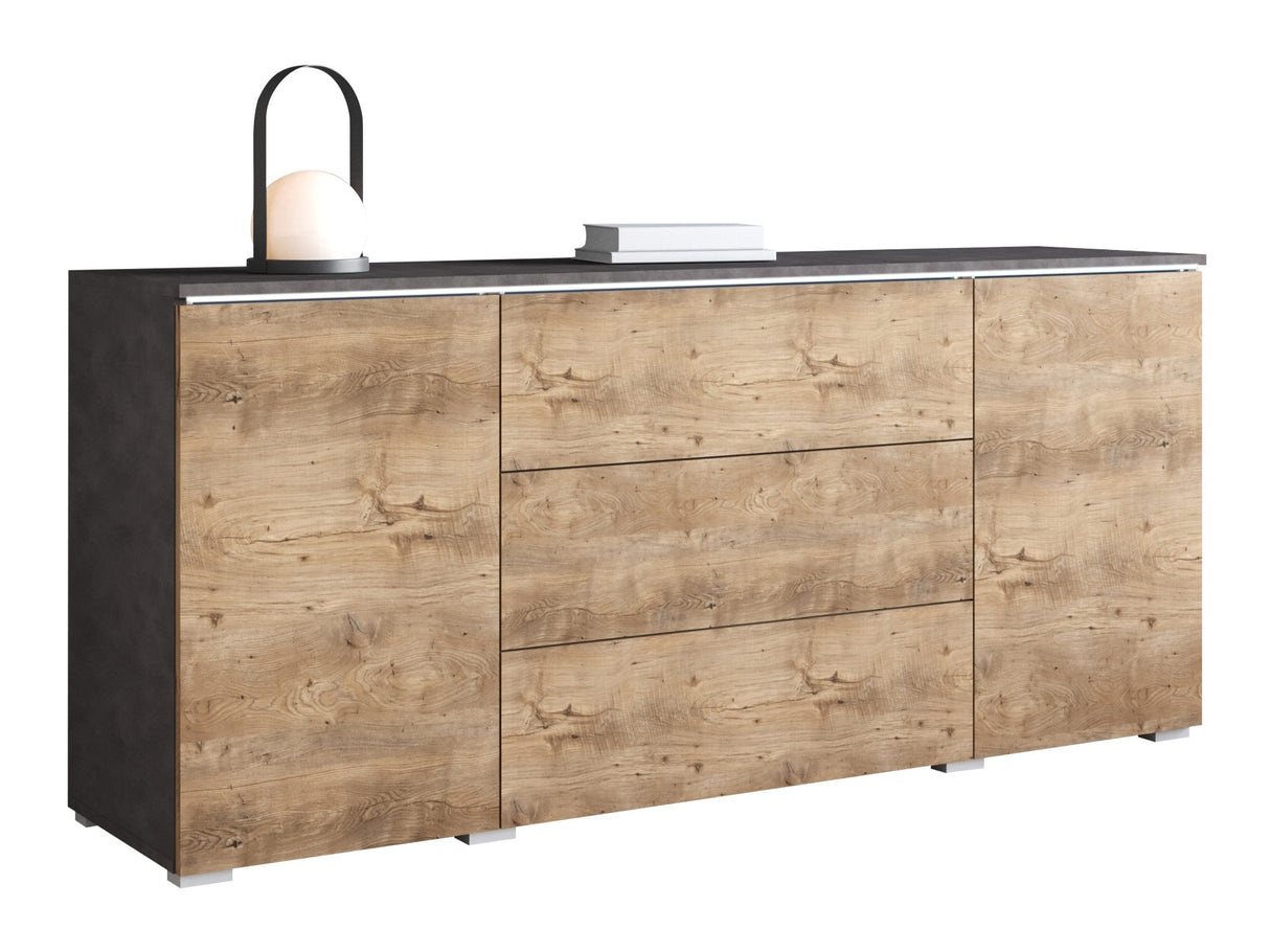 Komód VERA 150 (Sawoti), Szín: Matera szürke + Gesztenye, Led világítás: Igen fehér