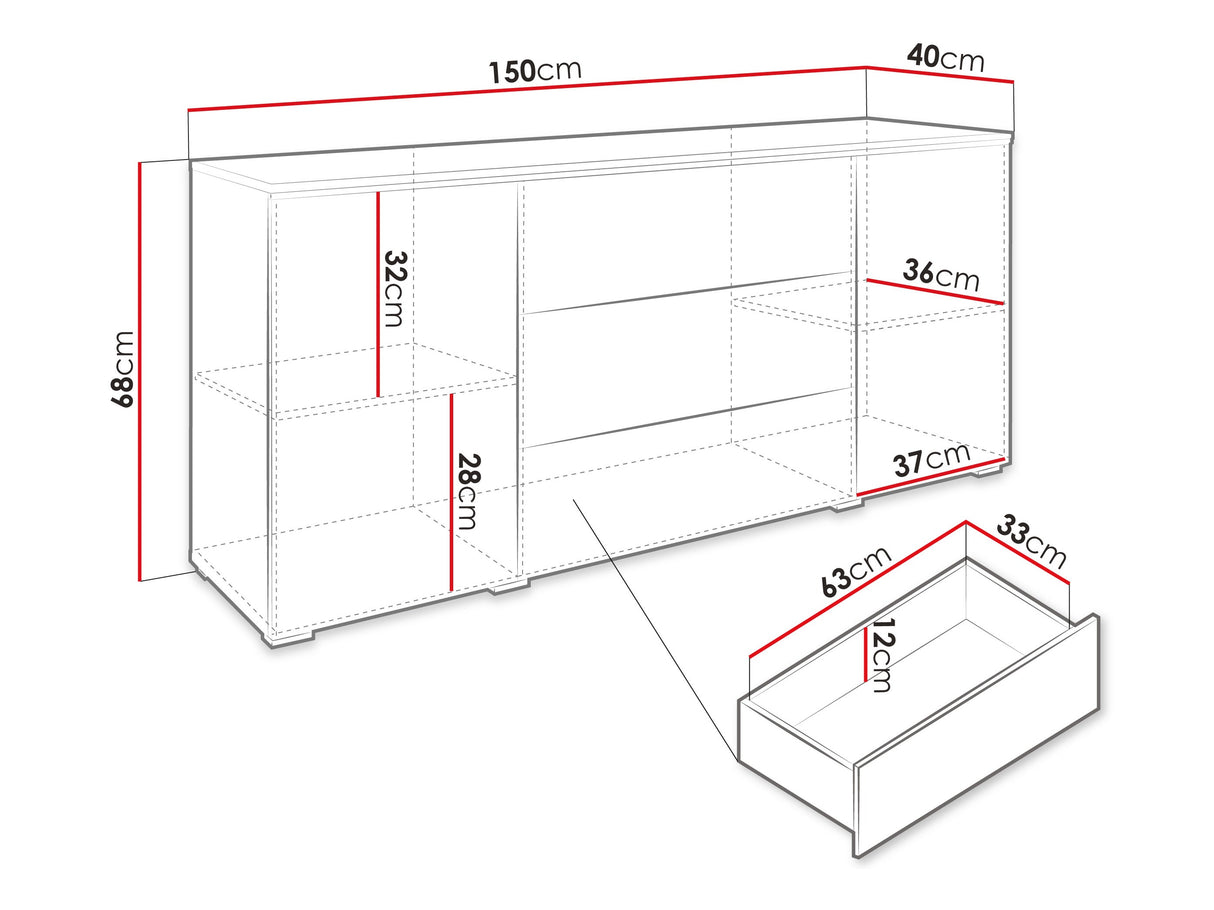 Komód VERA 150 (Sawoti), Szín: Kasmír, Led világítás: Igen fehér