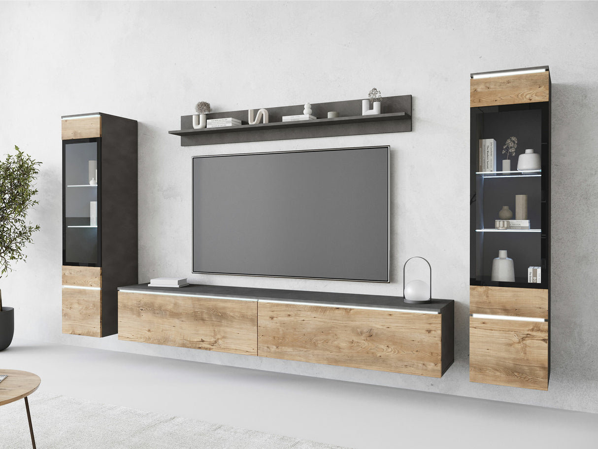 Nappali szett Vera II (Sawoti II), Szín: Matera szürke + Gesztenye, Led világítás: Igen