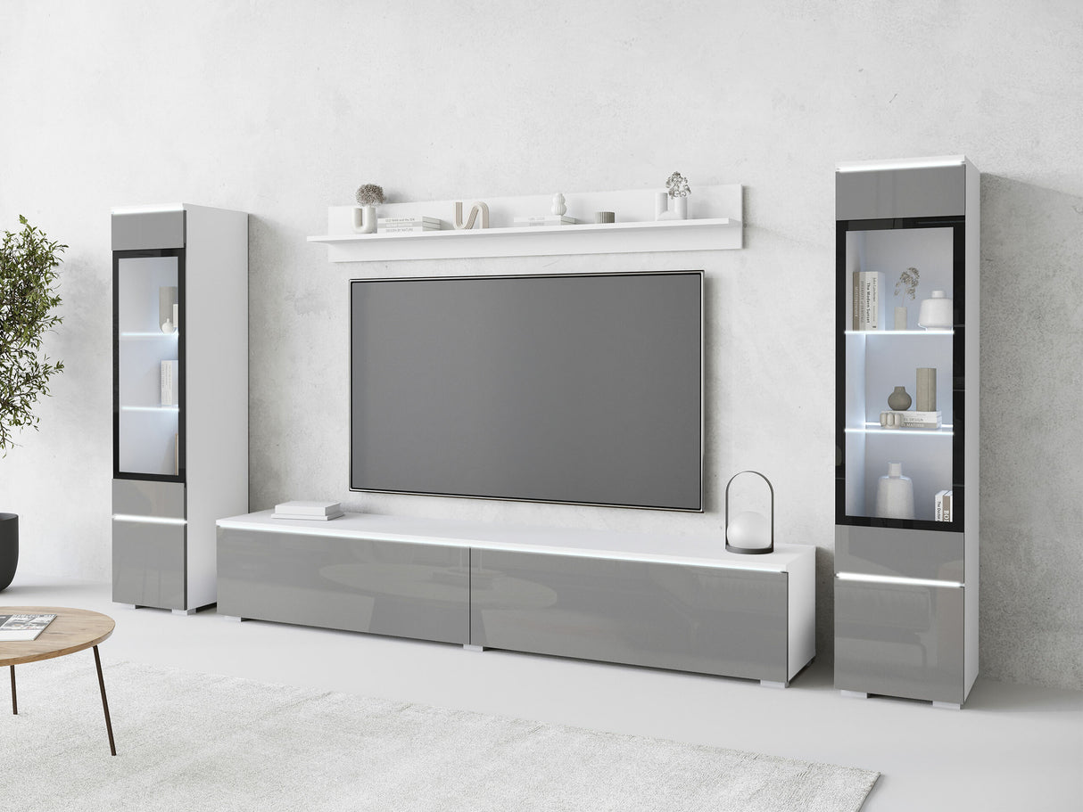 Nappali szett Vera II (Sawoti II), Szín: Fényes szürke, Led világítás: Igen