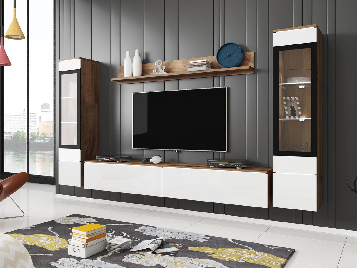 Nappali szett Vera II (Sawoti II), Szín: Wotan tölgy + Fényes fehér, Led világítás: Igen 4284373