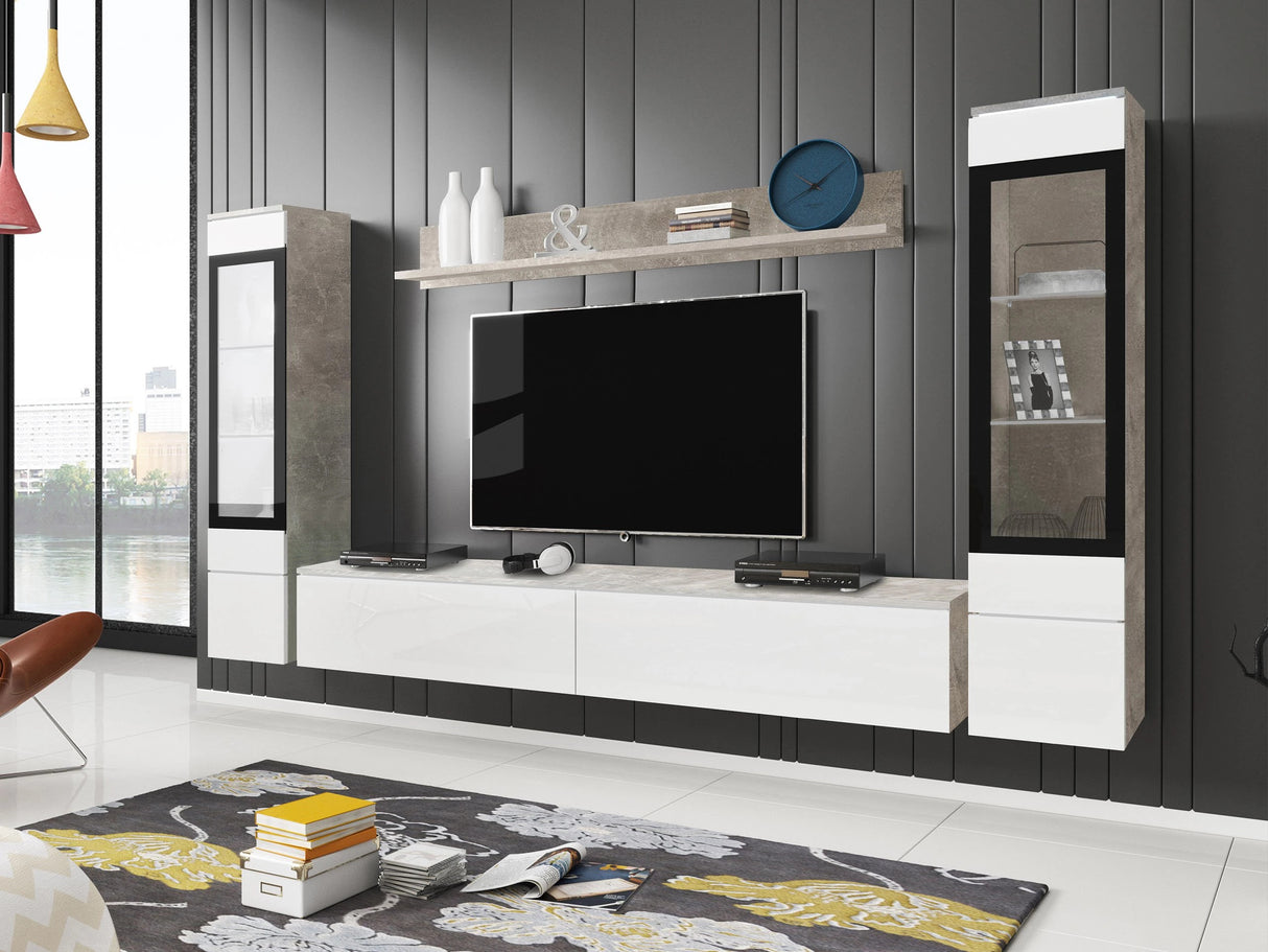 Nappali szett Vera II (Sawoti II), Szín: Beton + Fényes fehér, Led világítás: Nem 4284409