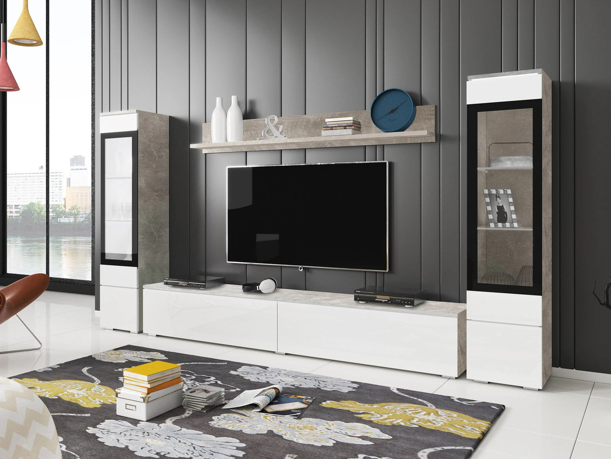 Nappali szett Vera II (Sawoti II), Szín: Beton + Fényes fehér, Led világítás: Nem 4284411