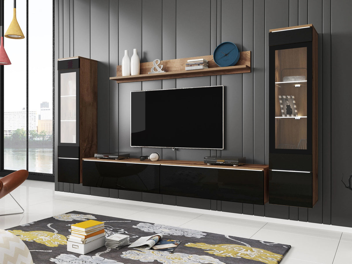 Nappali szett Vera II (Sawoti II), Szín: Wotan tölgy + Fényes fekete, Led világítás: Igen 4284437