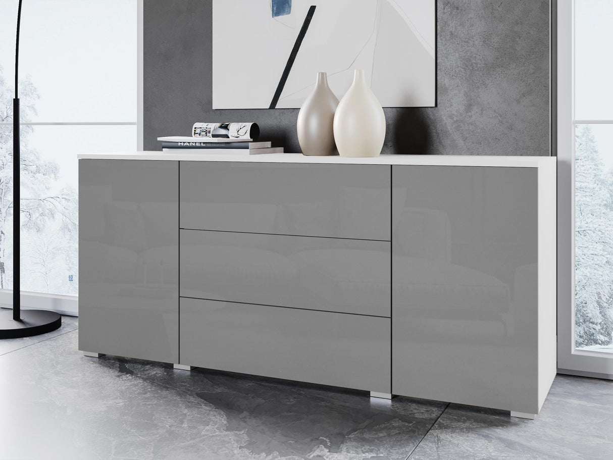 Komód PARIS 150 (Bamisio), Szín: Fehér + Fényes szürke