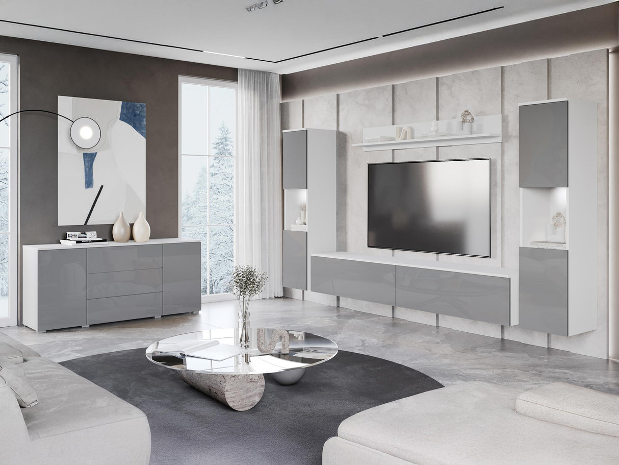 Nappali szett PARIS II (Bamisio II), Szín: Fehér + Fényes fehér, Led világítás: Igen