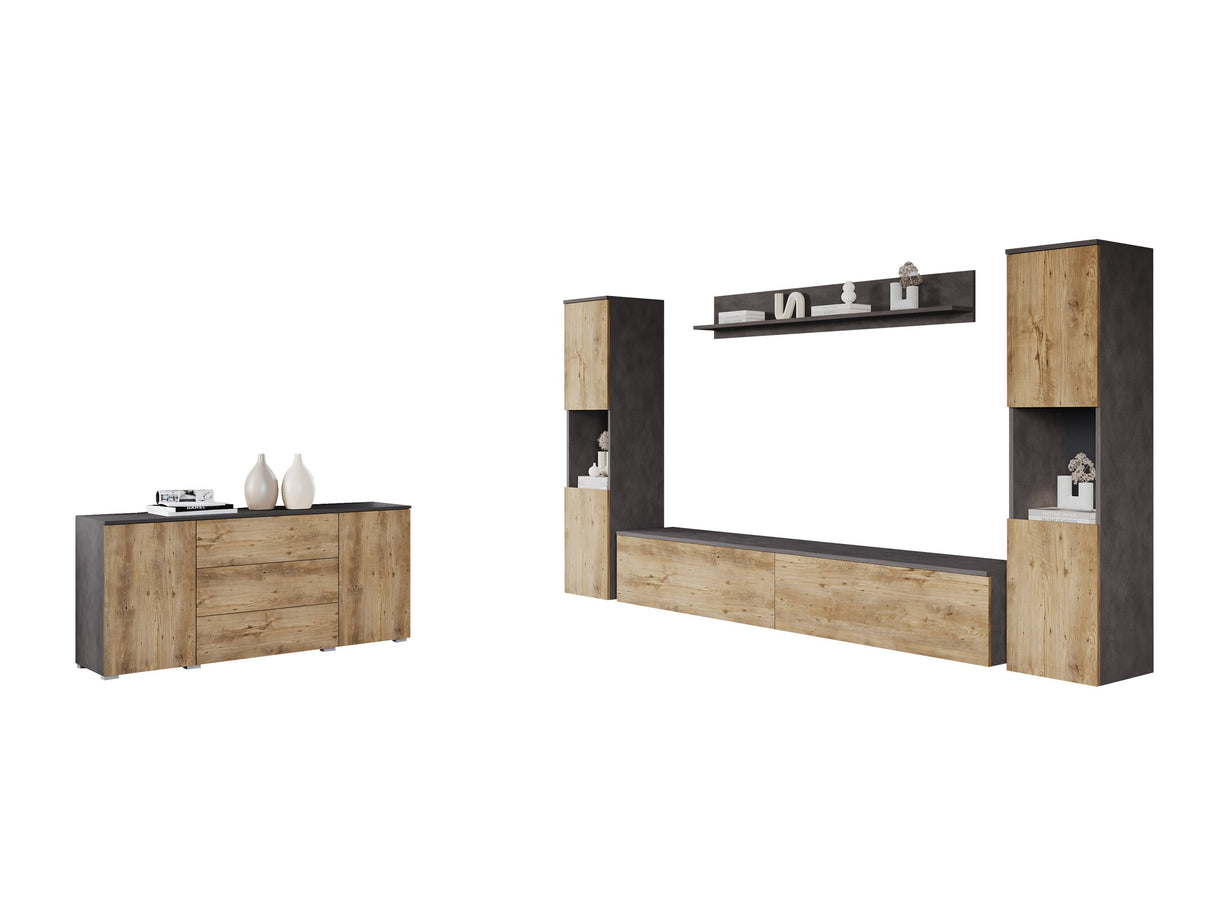 Nappali szett PARIS II (Bamisio II), Szín: Matera szürke + Gesztenye, Led világítás: Nem