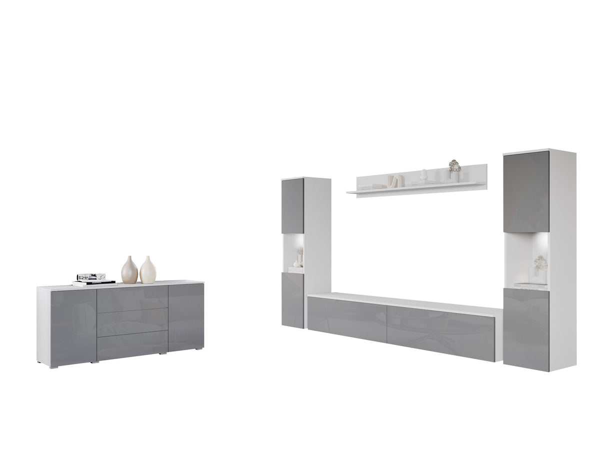 Nappali szett PARIS II (Bamisio II), Szín: Fehér + Fényes fehér, Led világítás: Igen