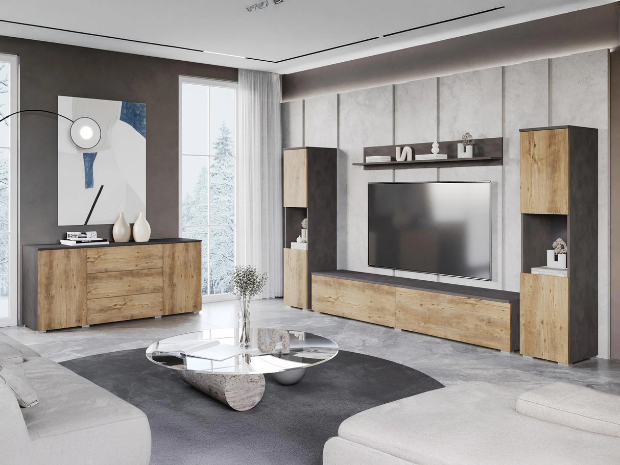 Nappali szett PARIS II (Bamisio II), Szín: Matera szürke + Gesztenye, Led világítás: Nem