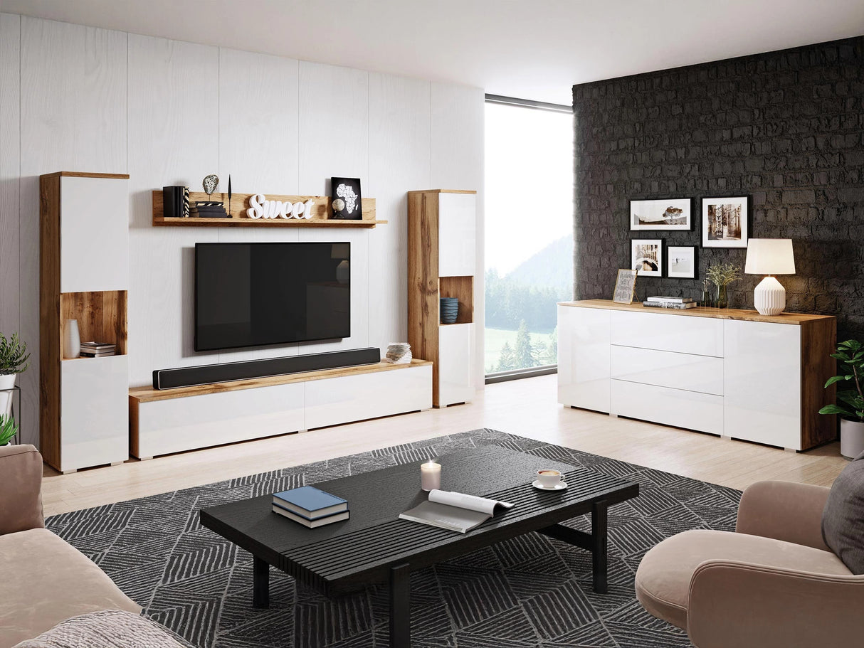 Nappali szett PARIS II (Bamisio II), Szín: Wotan tölgy + Fényes fehér, Led világítás: Nem 4284775