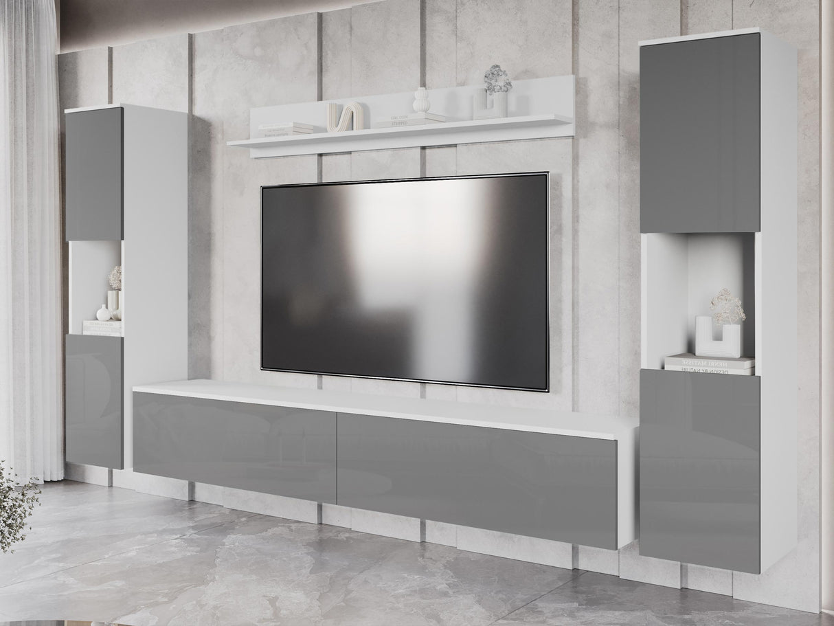 Nappali szett PARIS XL (Bamisio), Szín: Fehér + Fényes szürke, Led világítás: Nem