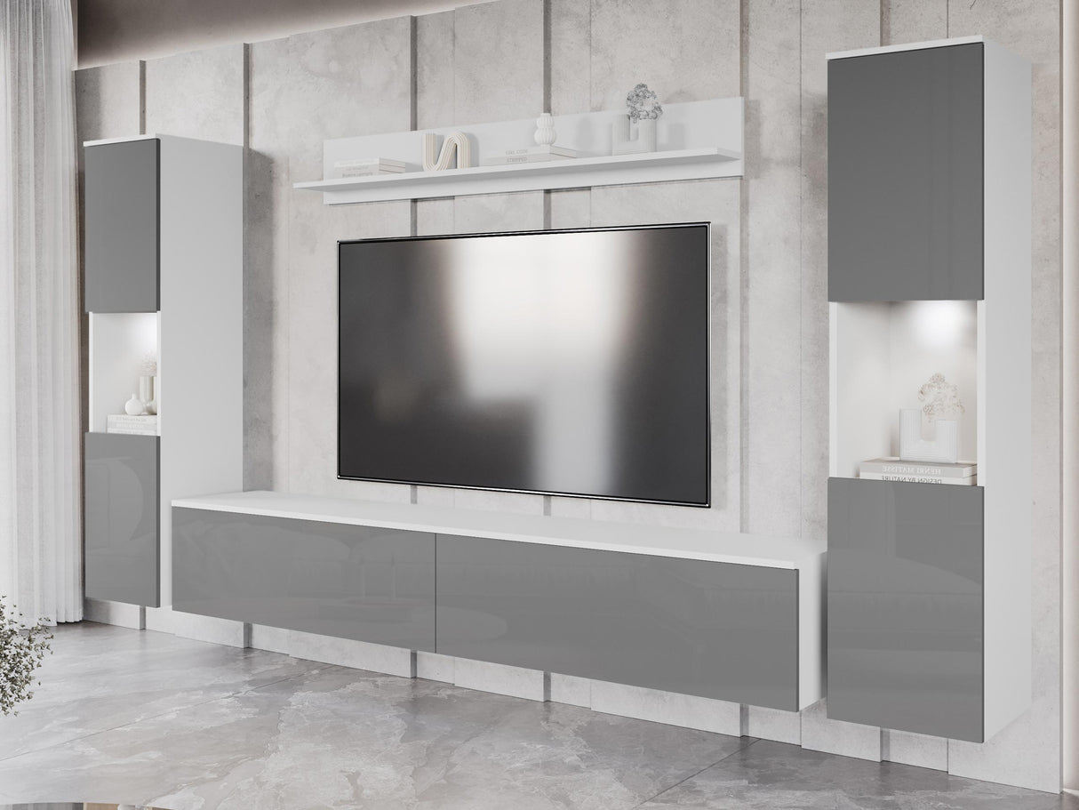 Nappali szett PARIS XL (Bamisio), Szín: Fehér + Fényes szürke, Led világítás: Igen