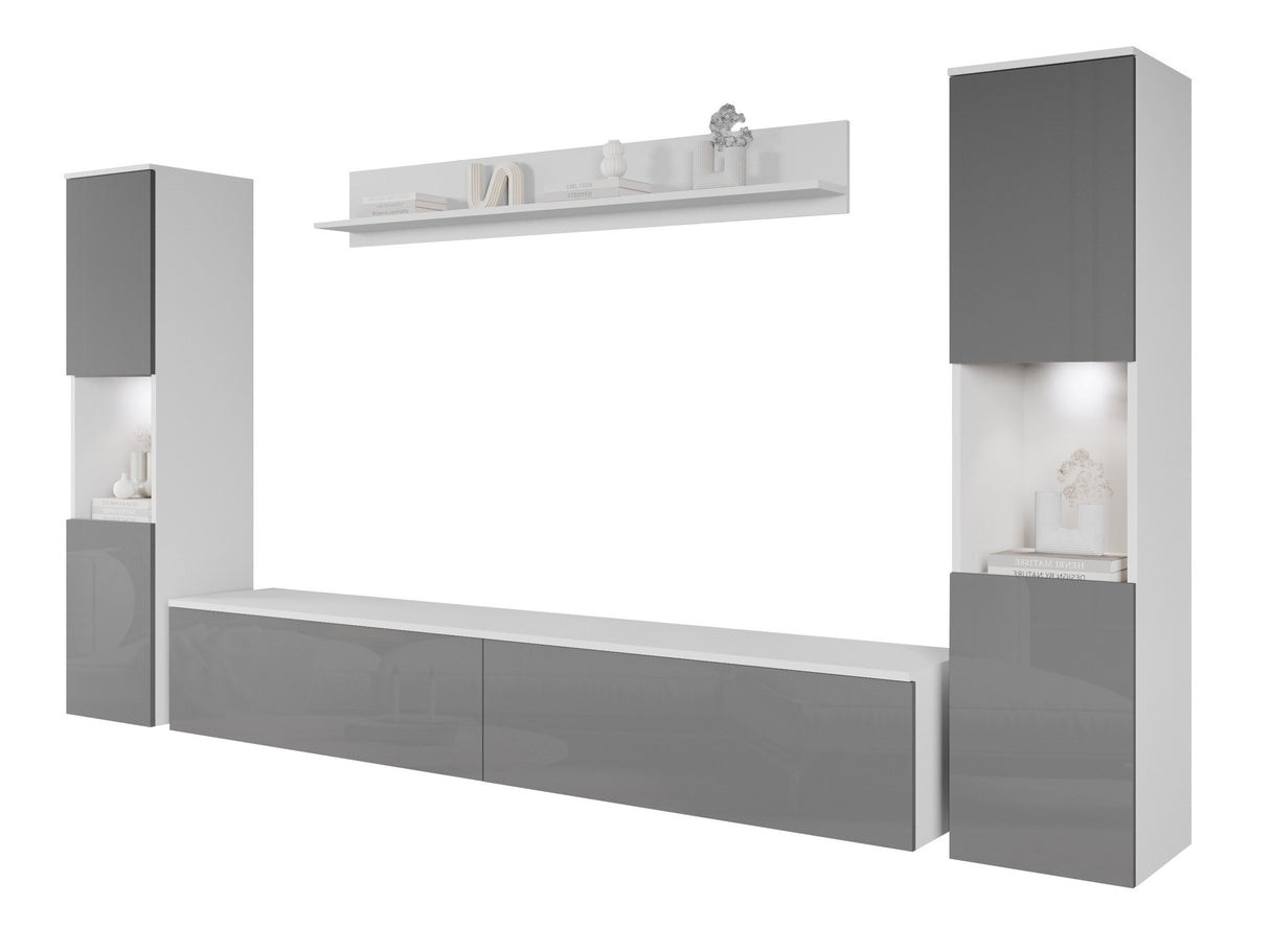 Nappali szett PARIS XL (Bamisio), Szín: Fehér + Fényes szürke, Led világítás: Igen