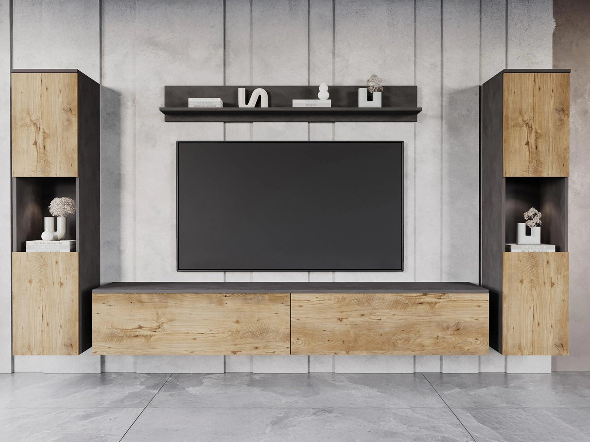 Nappali szett PARIS XL (Bamisio), Szín: Matera szürke + Gesztenye, Led világítás: Nem