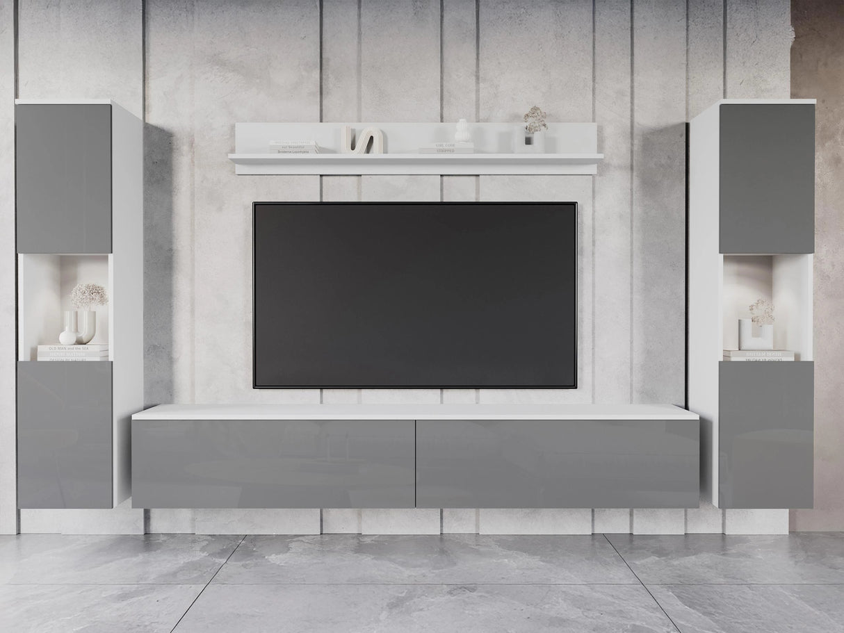 Nappali szett PARIS XL (Bamisio), Szín: Fehér + Fényes szürke, Led világítás: Nem