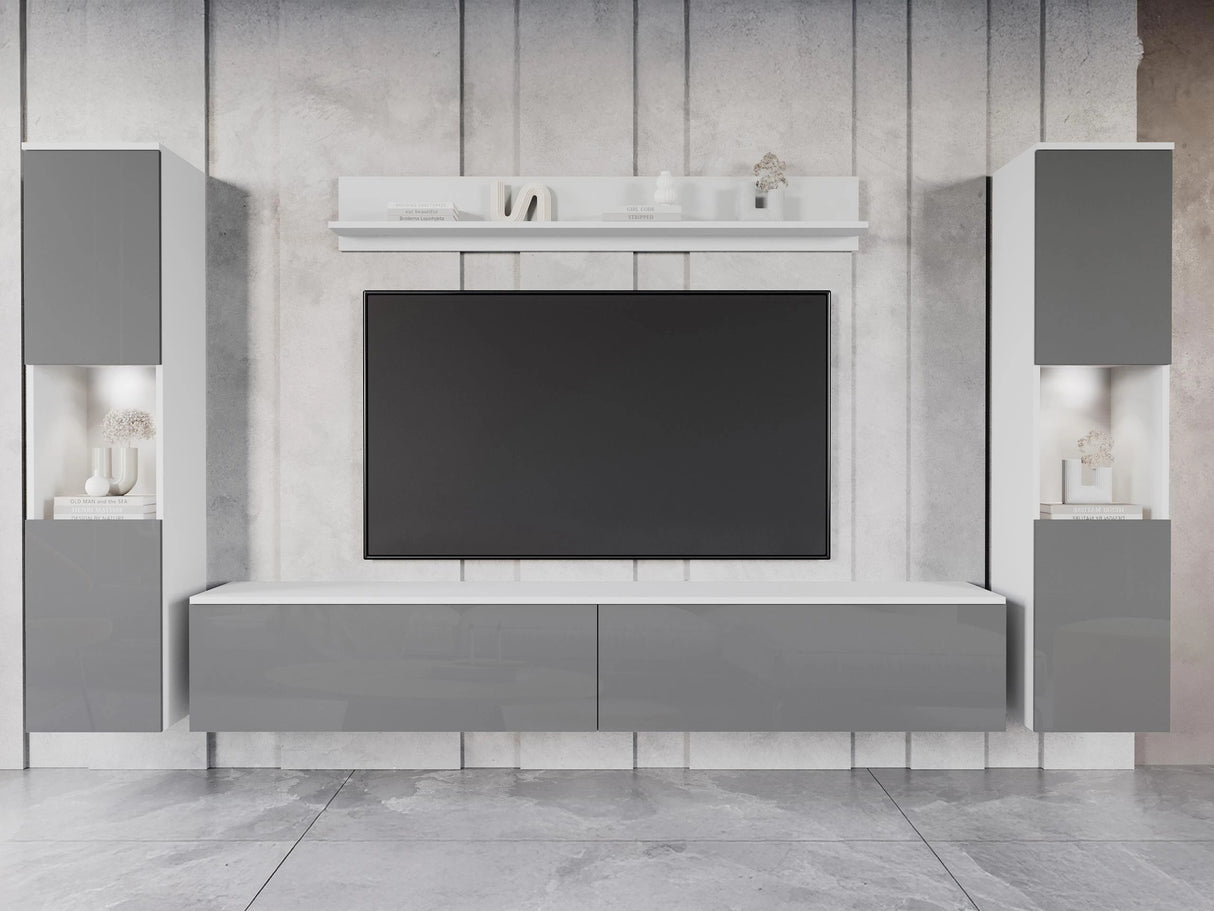 Nappali szett PARIS XL (Bamisio), Szín: Fehér + Fényes szürke, Led világítás: Igen