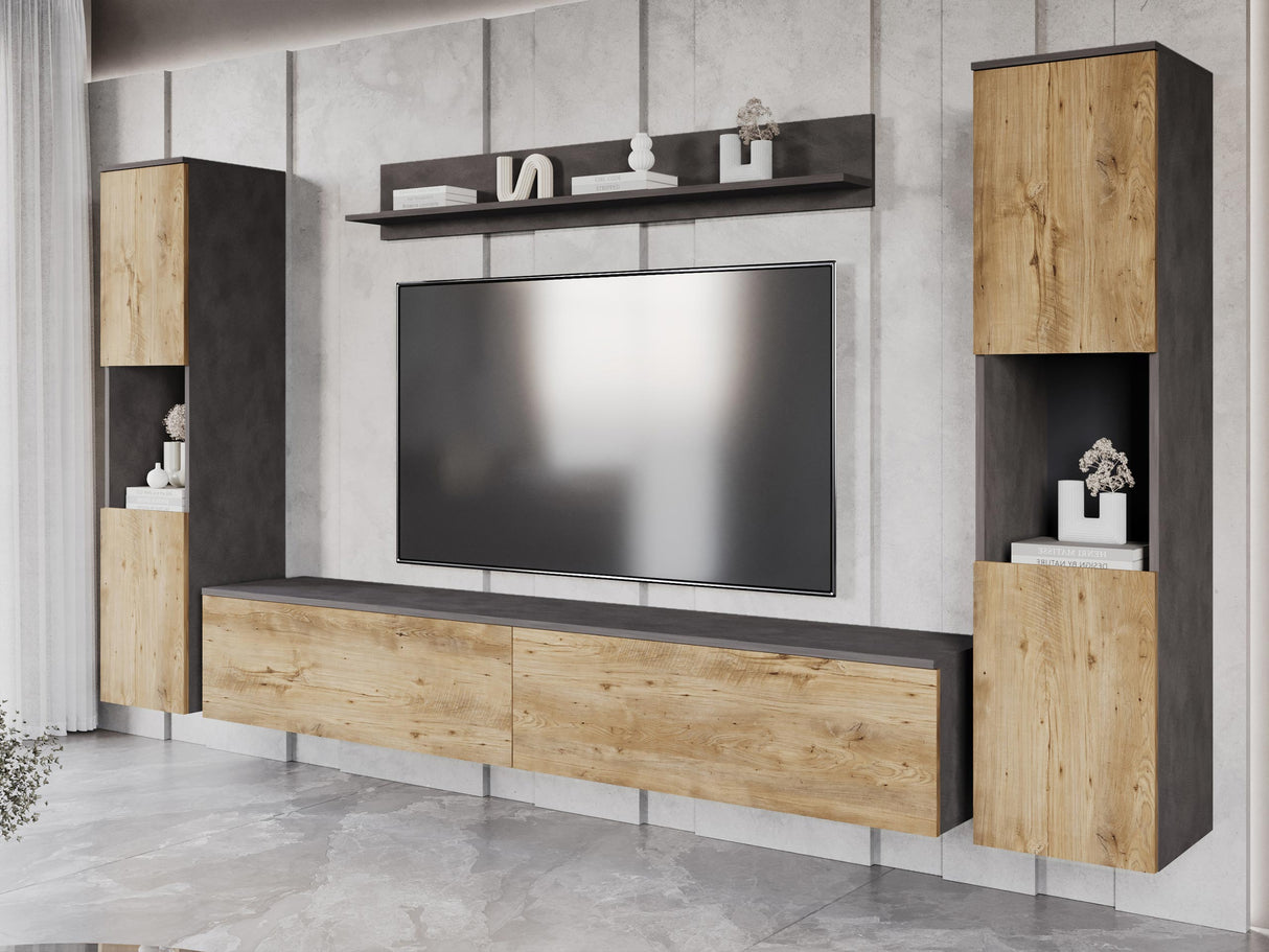 Nappali szett PARIS XL (Bamisio), Szín: Matera szürke + Gesztenye, Led világítás: Nem