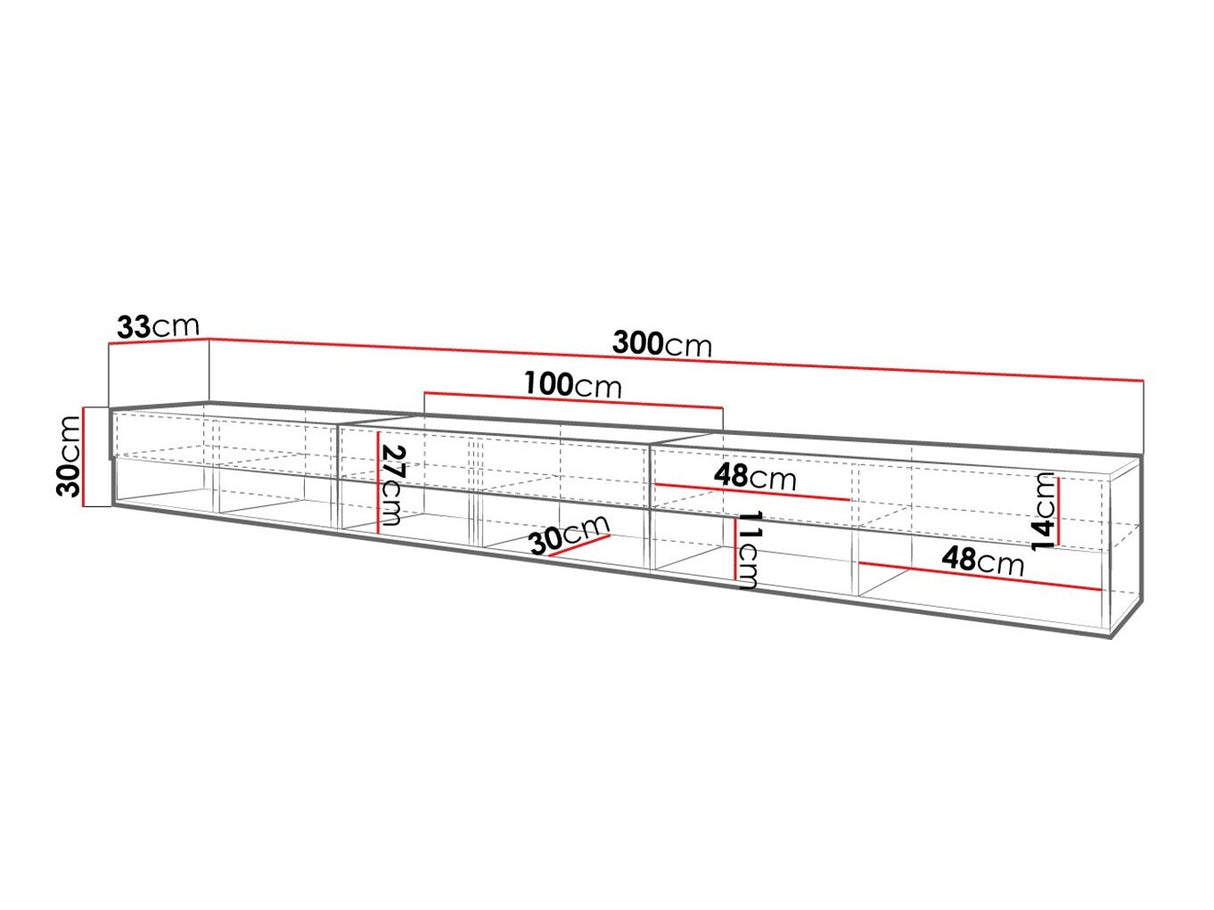 TV-állvány Lowboard A300 (Adenik 300), Szín: Matera szürke + Gesztenye, Led világítás: Nem