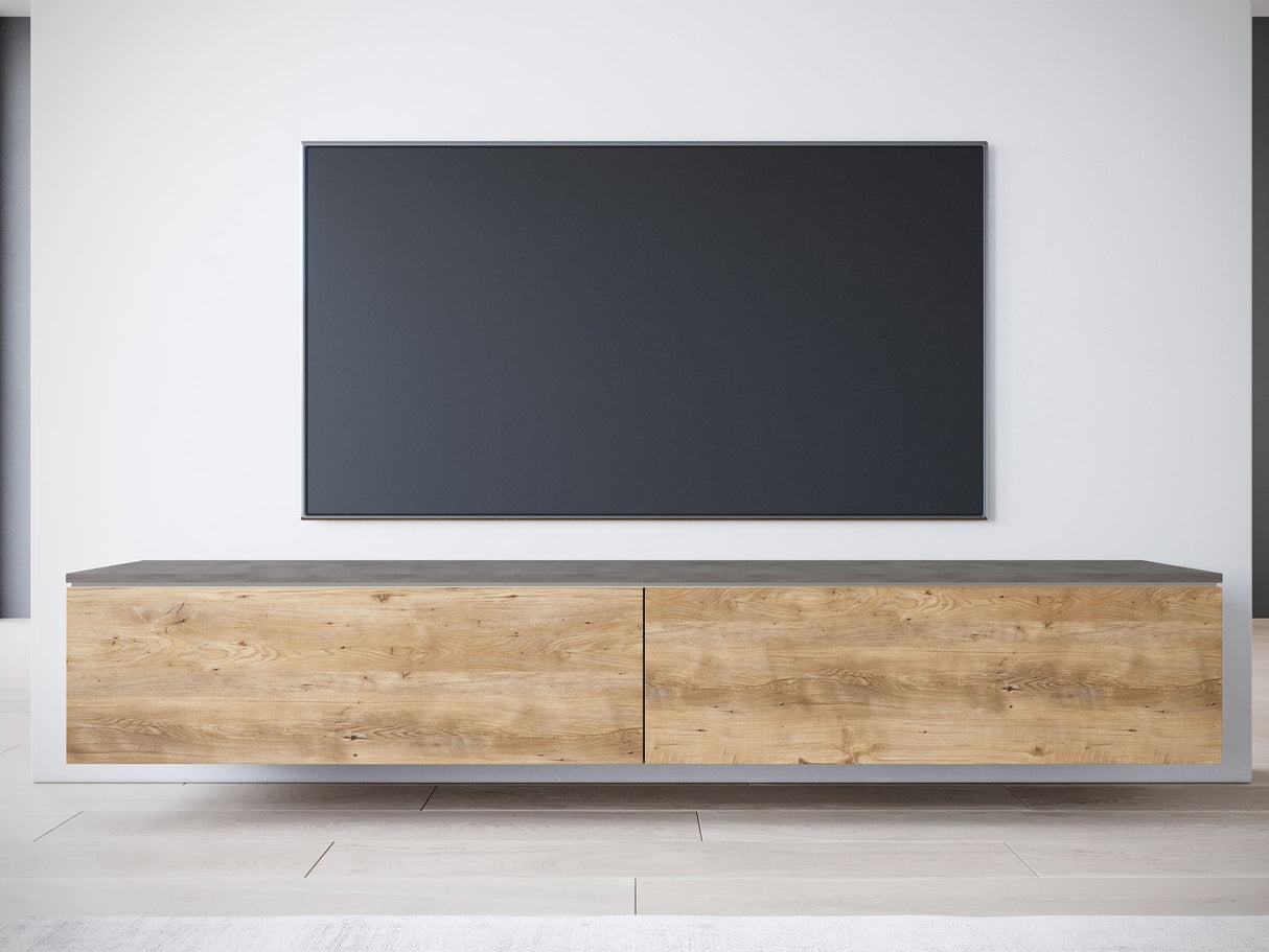 TV-állvány Lowboard D180 (Dlone 180), Led világítás: Nem, Szín: Matera szürke + Gesztenye