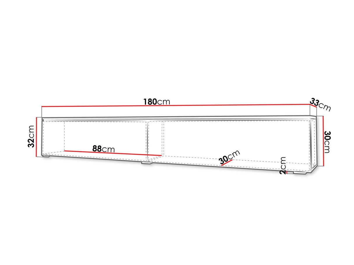 TV-állvány Lowboard D180 (Dlone 180), Led világítás: Nem, Szín: Szürke