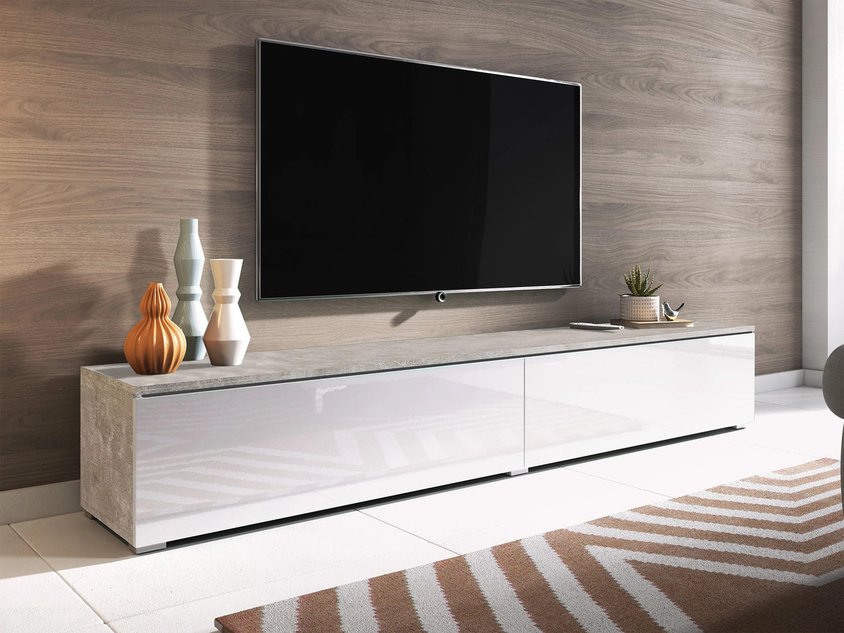 TV-állvány Lowboard D180 (Dlone 180), Led világítás: Igen, Szín: Beton + Fényes fehér 4285294