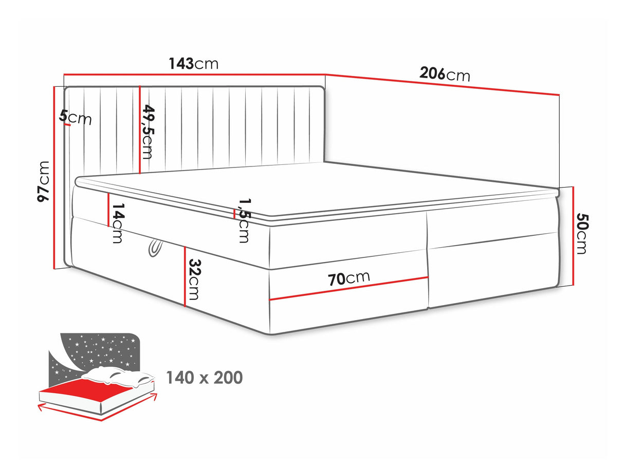 Kontinentális ágy Łóżko kontynentalne TIRULO + topper M, Szín: Manila 02, Alvó felület mérete: 140 x 200 cm