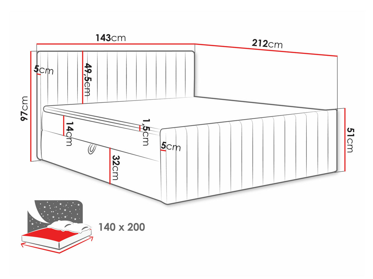 Kontinentális ágy Łóżko kontynentalne TIRULO FIX + topper M, Szín: Manila 09, Alvó felület mérete: 140 x 200 cm